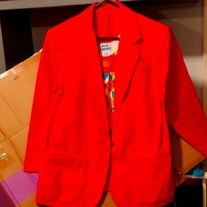 Hot pink blazer w/ floral tank top